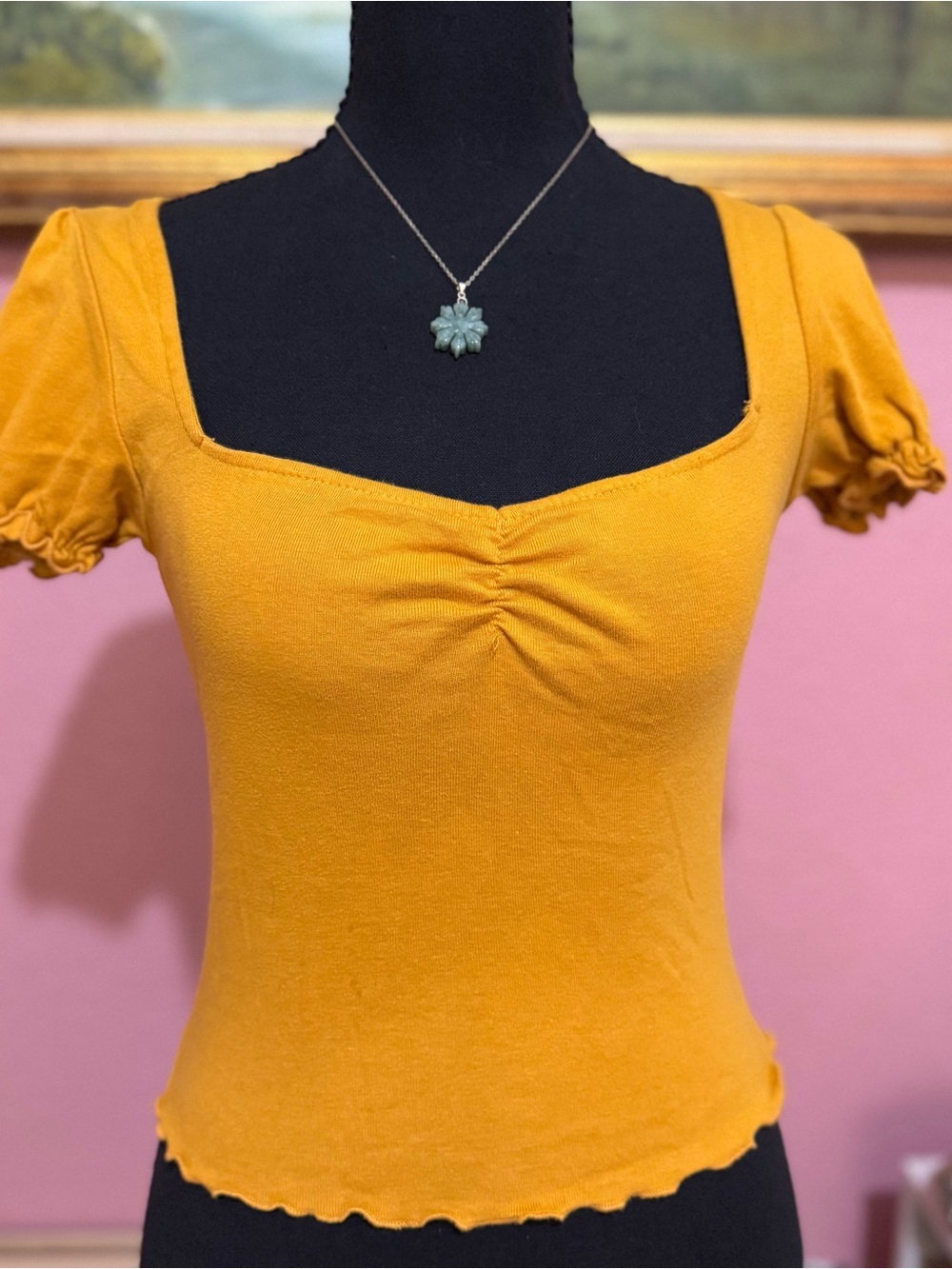 Mustard Yellow Square Neck Short Sleeve Top
